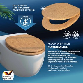 Assento sanitário em bambu com sistema de descida automática em MDF 45,7 x 38 cm