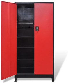 Armário de ferramentas 2 portas aço 90x40x180 cm preto vermelho