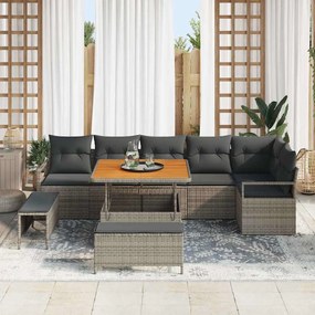 Conjunto de Sofá de Jardim de 9 peças com Almofadas Cinza Polirattan A