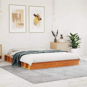 Cama sem colchão 150x200 cm madeira pinho maciça castanho-mel