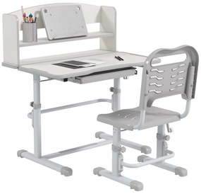 ZONEKIZ Secretária Cadeira Crianças Ajustáveis Ergonomia Conforto Estudo Design Moderno 80x55x82-104cm Cinza Branco Alta Qualidade | Aosom Portugal