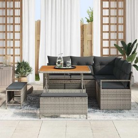 Conjunto de Sofá de Jardim de 8 Peças com Almofadas Cinza Vime Acácia