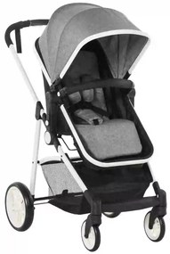 HOMCOM Carrinho de Bebé 2 em 1 Carrinho de Passeio e Alcofa para Crianças de 0 a 36 Meses com Capota Dobrável Encosto Inclinável Cesta Grande Alavanca de Freio Carga 15kg 80x51x102cm Cinza