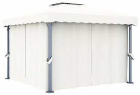 Gazebo com cortinas e cordões de luzes LED 3x3 m branco nata