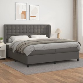 vidaXL Cama com molas/colchão 200x200 cm couro artificial cinzento
