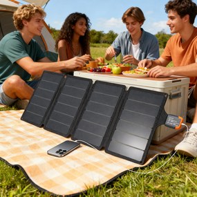 Carregador solar dobrável de 36 W, painel solar portátil com portas Type-C e USB-A, à prova de água (IP67), 89,8 x 27,9 x 1 cm, cinzento