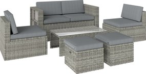 Outsunny Conjunto de Jardim em Resina Trançada 6 peças Conjunto de Conversação Compacto com Sofá Poltronas Mesa para Pés Cinza Escuro | Aosom Portugal