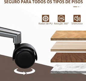 Cadeira de Escritório com Rodas Estofada em PU com Assento Largo e Curvado Altura Ajustável Preto