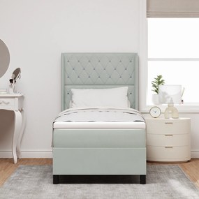 Cama Box Spring com Colchão Cinza Claro 90x200 cm Veludo