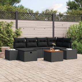 Conjunto de Sofá de Jardim de 7 Peças com Almofadas em Rattan Preto