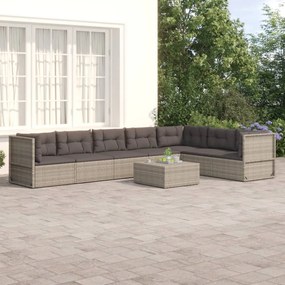 vidaXL 7 pcs conjunto lounge de jardim c/ almofadões vime PE cinzento