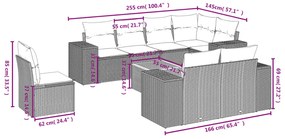 9 pcs conjunto de sofás p/ jardim com almofadões vime PE bege