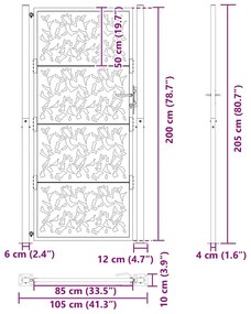 Portão de jardim 105x205 cm preto design de folha de aço