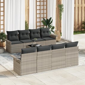 Conjunto de Sofá de Jardim de 9 Peças com Almofadas Cinzento-claro Pol