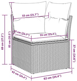 7 pcs conjunto de sofás p/ jardim com almofadões vime PE bege