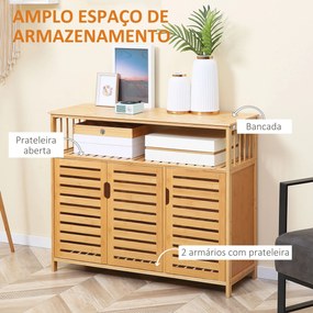 Aparador de 3 Portas Aparador em Bambu com Estantes para Sala de Jantar Cozinha Entrada 100x35x82 cm Madeira