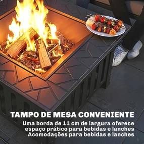 Braseiro Exterior Quadrado em Aço 67x67x47 cm com Atiçador e Tampa de Malha para Festas Preto