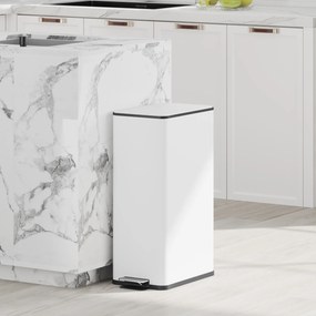 Caixote do Lixo de Cozinha 20 L em Aço Inoxidável com Tampa de Fecho Suave, Pedal e Balde Amovível, Branco