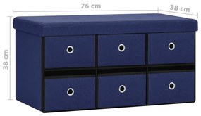 Banco de arrumação dobrável 76x38x38 cm linho falso azul