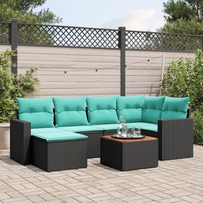 vidaXL 7 pcs conjunto de sofás p/ jardim c/ almofadões vime PE preto