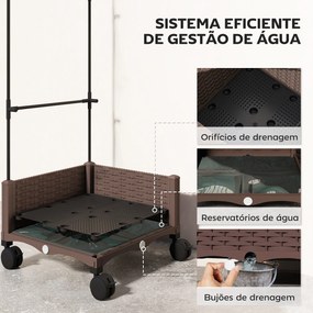 Floreira com Treliça e Rodas com Drenagem para Cultivo de Vegetais Flores e Ervas Aromáticas 40x40x165 cm Castanho