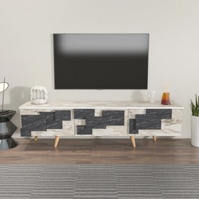 Móvel TV 3D – Branco Mármore – 160x45x35 cm