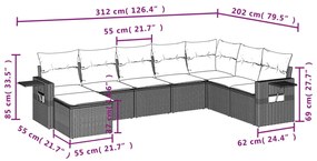 8 pcs conj. sofás jardim c/ almofadões vime PE cinzento-claro