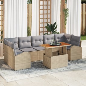 Conjunto de Sofás de Jardim vidaXL 8 Peças com Almofadas Bege Rattan S