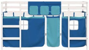 Cama alta p/ criança c/ cortinas 80x200 cm pinho maciço azul