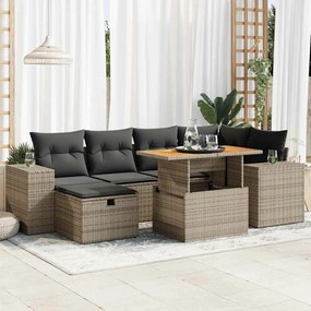 8 pcs conjunto sofás jardim almofadões vime PE/acácia cinzento