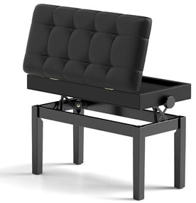 Banco para piano ajustável com arrumação Banco duplo de madeira com almofada para teclado almofadada em PU Preto