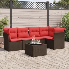 vidaXL 6 pcs conjunto de sofás jardim c/ almofadões vime PE castanho