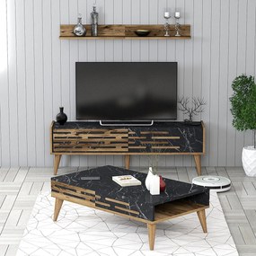 Conjunto de Mobiliário de Sala de Estar Valensiya – Nogueira/Preto/Már