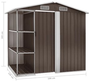 Abrigo de jardim c/ prateleiras 205x130x183 cm ferro castanho