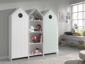 Conjunto 2 armarios Guarda Roupa infantil + estante infantil coleção CASAMI Menta e Branco