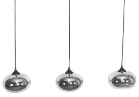 Candeeiro de suspensão Art Deco preto com vidro fumê oblongo 3-luzes - Busa Art Deco