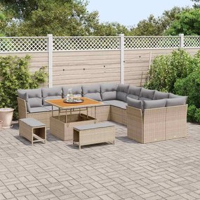 Conjunto de Sofá de Jardim vidaXL 13 Peças com Almofadas Bege Rattan A
