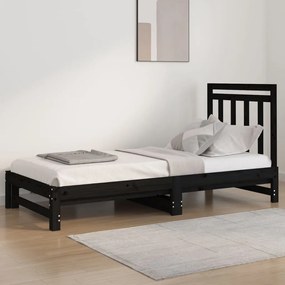 vidaXL Sofá-cama de puxar 2x(90x200) cm pinho maciço preto