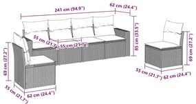 6 pcs conjunto sofás de jardim c/ almofadões vime PE preto