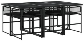 7 pcs conjunto de jantar para jardim vime PE preto