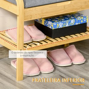 HOMCOM Banco Sapateiro de Bambú Banco para Sapatos com Prateleira Almofada Acolchoada Abatível e Espaço Oculto de Armazenamento para Entrada Corredor 60x33x50cm Natural