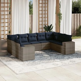vidaXL 9 pcs conjunto sofás p/ jardim c/ almofadões vime PE cinzento