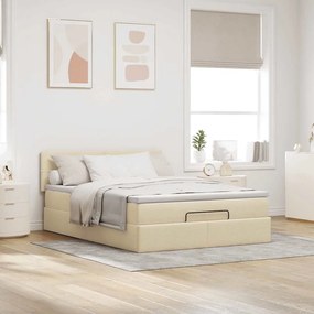 Cama Otomana com Colchão &amp; LEDs Creme 140x200 cm Tecido