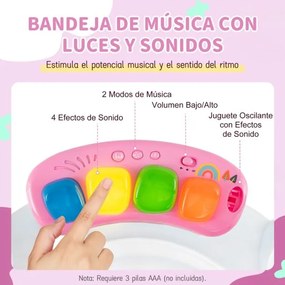 Centro de atividades para bebés com saltador, 6 brinquedos, luzes, música, 3 alturas ajustáveis, mesa giratória 360° para 6+ meses, rosa