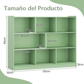 Estante de 3 níveis 122 x 32 x 93 cm com prateleiras de arrumação e 8 cubos, cor verde-oliva
