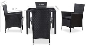 5 pcs conjunto de jantar para jardim vime PE preto