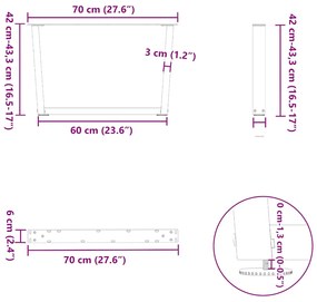 Mesa de jantar pernas 2pcs forma V 70x(42-43,3)cm aço antracite