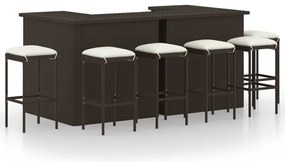8 pcs conjunto de bar p/ jardim com almofadões vime PE castanho