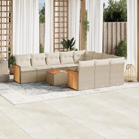 11 pcs conjunto sofás de jardim c/ almofadões vime PE bege
