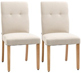 HOMCOM Conjunto de 2 Cadeiras de Sala de Jantar com Encosto Alto Assento Acolchoado e Estofados Tecido Transpirável com Tato de Linho 50x62x96cm Bege